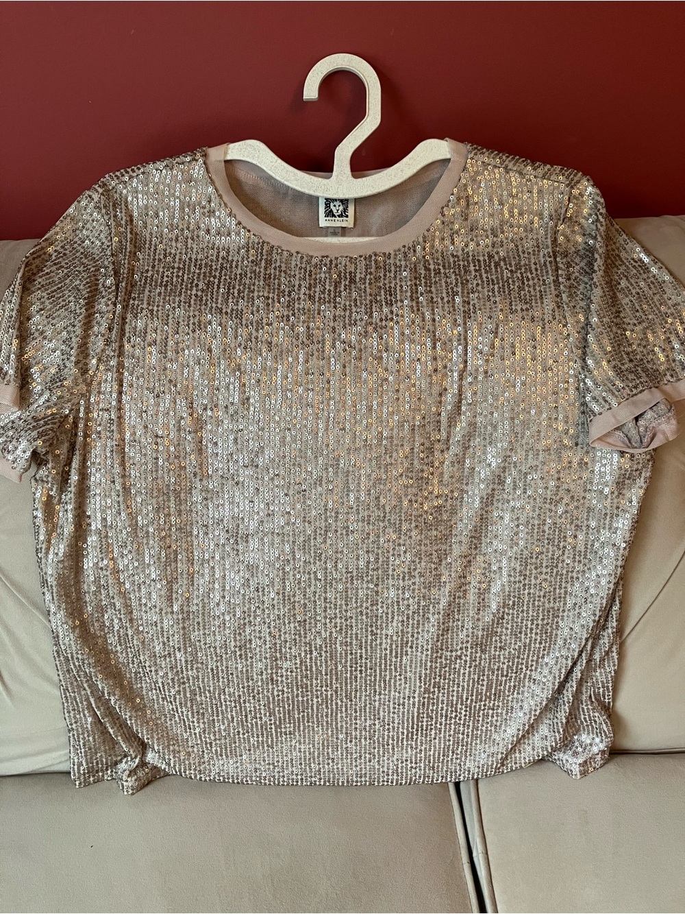 Anne Klein Sequin Short Sleeve Top Champagne